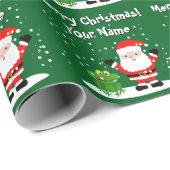 Papier Cadeau Santa Claus with frog cartoon fun kid's Christmas (Coin rond)