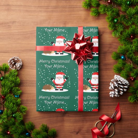 Papier Cadeau Santa Claus with hedgehog cartoon kid's Christmas (Cadeau de vacances)