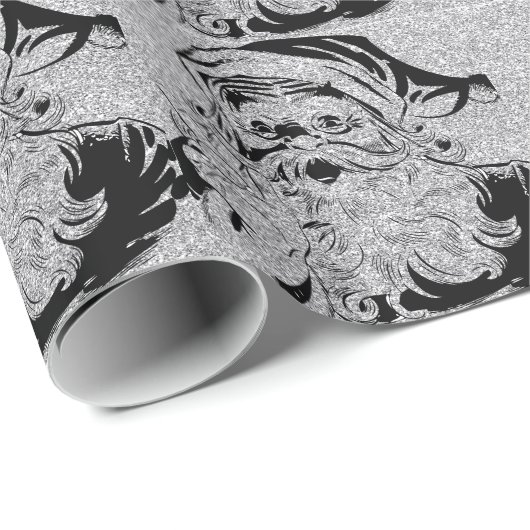 Papier Cadeau Santa Clause Silver Sparkings (Coin rond)