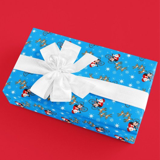 Papier Cadeau Santa Cycling with Reindeer