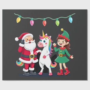 Papier Cadeau Santa Elfe Licorne qui Dabbing Noël Enfants Garçon