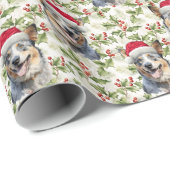 Papier Cadeau Santa Hat Australian Cattle Dog Christmas Holly (Coin rond)