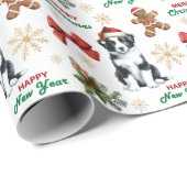 Papier Cadeau Santa Hat Border Collie Puppy Christmas (Coin rond)