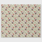 Papier Cadeau Santa Hat French Bulldog Christmas Holly (Plat)
