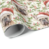 Papier Cadeau Santa Hat French Bulldog Christmas Holly (Coin rond)