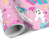 Papier Cadeau Santa Hat Ghosts with Christmas Tree & Presents (Coin rond)