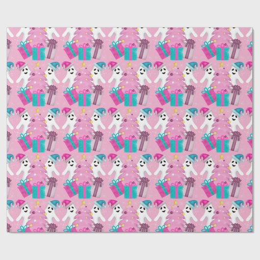 Papier Cadeau Santa Hat Ghosts with Christmas Tree & Presents (Plat)