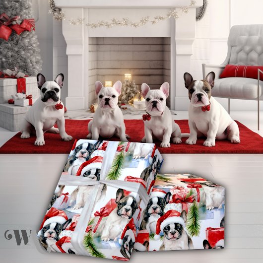 Papier Cadeau Santa Hat Pups Frenchie Cadeau