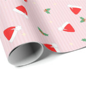 Papier Cadeau Santa Hats - Pink Christmas Cute Pattern (Coin rond)