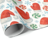 Papier Cadeau Santa Hats & Snowflakes Wrapping Paper (Coin rond)