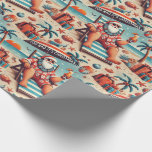 Papier Cadeau Santa on Vacation Christmas Wrapping Paper<br><div class="desc">This fun and humorous Christmas wrapping paper features Santa Claus taking a break at the beach! Depicted lounging on a sun chair, wearing sunglasses and a Hawaiian shirt, and sipping on a tropical drink, Santa is surrounded by seashells, palm trees, and gifts in the sand. The seamless and vibrant 2D...</div>