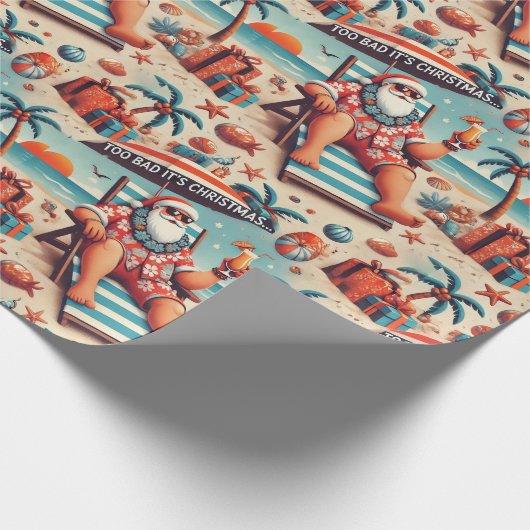 Papier Cadeau Santa on Vacation Christmas Wrapping Paper (Coin)