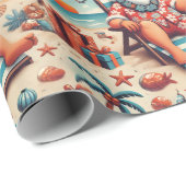 Papier Cadeau Santa on Vacation Christmas Wrapping Paper (Coin rond)