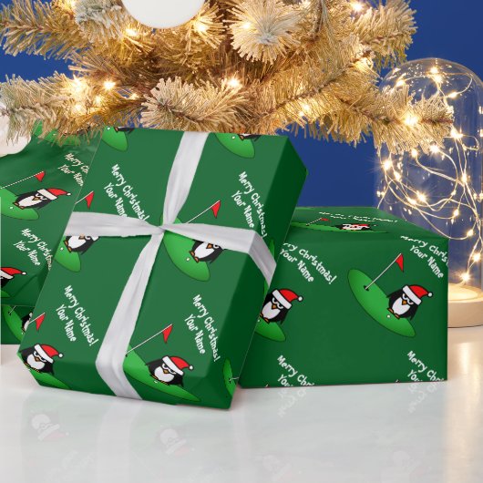 Papier Cadeau Santa penguin cartoon on golf course fun Christmas (Vacances)