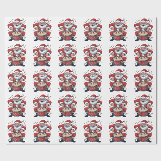 Papier Cadeau Santa Playing Drums Christmas Drummer Xmas (Plat)