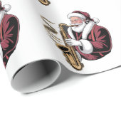 Papier Cadeau Santa Playing Saxophone Xmas Musician Saxophonist (Coin rond)