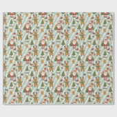 Papier Cadeau Santa & Reindeer Striped Christmas Wrapping Paper (Plat)
