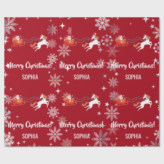 Papier Cadeau Santa Sleigh Unicorn Snowflakes Personalized Xmas (Plat)
