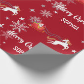 Papier Cadeau Santa Sleigh Unicorn Snowflakes Personalized Xmas (Coin)