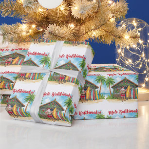 Papier Cadeau Santa Surf Shack Hawaï - “Mele Kalikimaka !”
