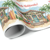 Papier Cadeau Santa Surf Shack Hawaii – “Mele Kalikimaka!”  (Coin rond)