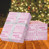 Papier Cadeau Santa Typographie Chic Rose Mignon Ajouter le nom