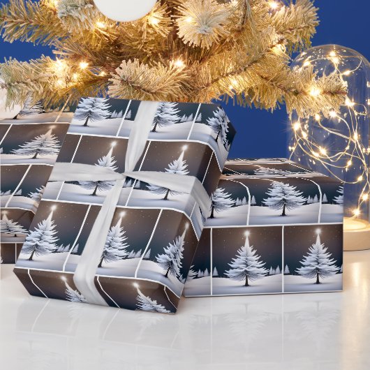 Papier Cadeau Sapin de Noël blanc et étoile (Vacances)