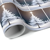 Papier Cadeau Sapin de Noël blanc et étoile (Coin rond)