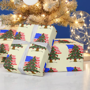 Papier Cadeau Sapin de Noël camouflage forestier avec drapeau am