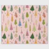 Papier Cadeau Sapin de Noël Dessiné à la Main de Manière Fantais (Plat)