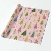 Papier Cadeau Sapin de Noël Dessiné à la Main de Manière Fantais (Déroulé)