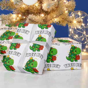 Papier Cadeau Sapin de Noël Dinosaure T-Rex Dino Mignon Fête de