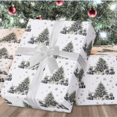 Papier Cadeau Sapin de Noël élégant noir et blanc