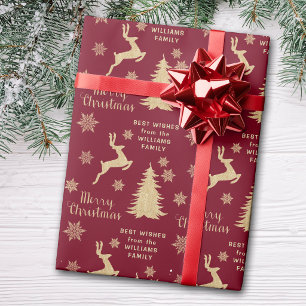 Papier Cadeau Sapin de Noël en or Renne Personnalisé