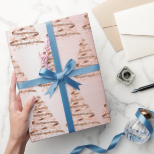 Papier Cadeau Sapin de Noël en or rose