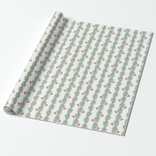 Papier Cadeau Sapin de Noël et Rayure de Baies Rouges