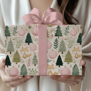Papier Cadeau Sapin de Noël fantaisiste avec renard d'hiver past