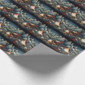 Papier Cadeau Sapin de Noël Forêt Fleurs Rouges (Coin)