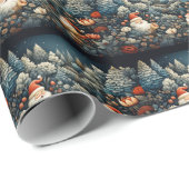 Papier Cadeau Sapin de Noël Forêt Fleurs Rouges (Coin rond)