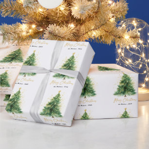 Papier Cadeau Sapin de Noël moderne aux tons verts aquarelle