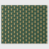 Papier Cadeau Sapin de Noël Moderne Vert Doré  (Plat)