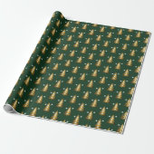 Papier Cadeau Sapin de Noël Moderne Vert Doré  (Déroulé)