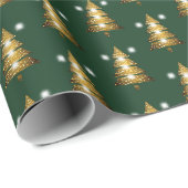Papier Cadeau Sapin de Noël Moderne Vert Doré  (Coin rond)