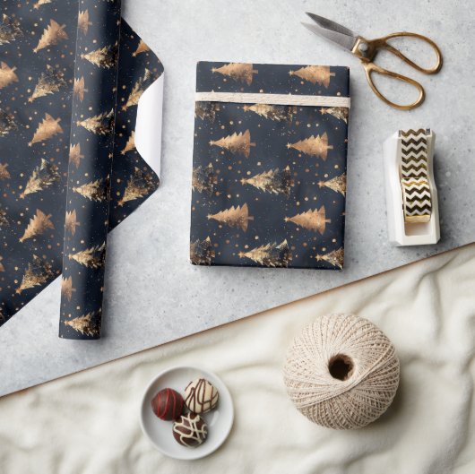 Papier Cadeau Sapin de Noël Navy & Or (Artisanat)