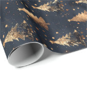 Papier Cadeau Sapin de Noël Navy & Or (Coin rond)