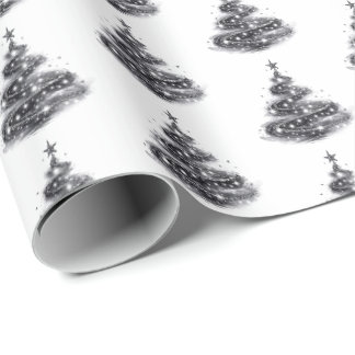 Papier Cadeau Sapin de Noël scintillant argent noir