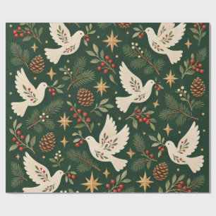 Papier Cadeau Sapin élégant de Noël Pigeon Blanc scandinave