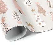 Papier Cadeau Sapin Noël Rose Scandinave (Coin rond)