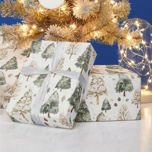 Papier Cadeau Sapins de Noël à la Crème de Vert Pin (Vacances)