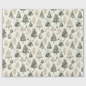 Papier Cadeau Sapins de Noël à la Crème de Vert Pin (Plat)